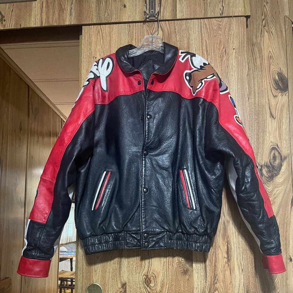 Vintage Disney Mickey Mouse Forever Friends Leather Bomber Jacket